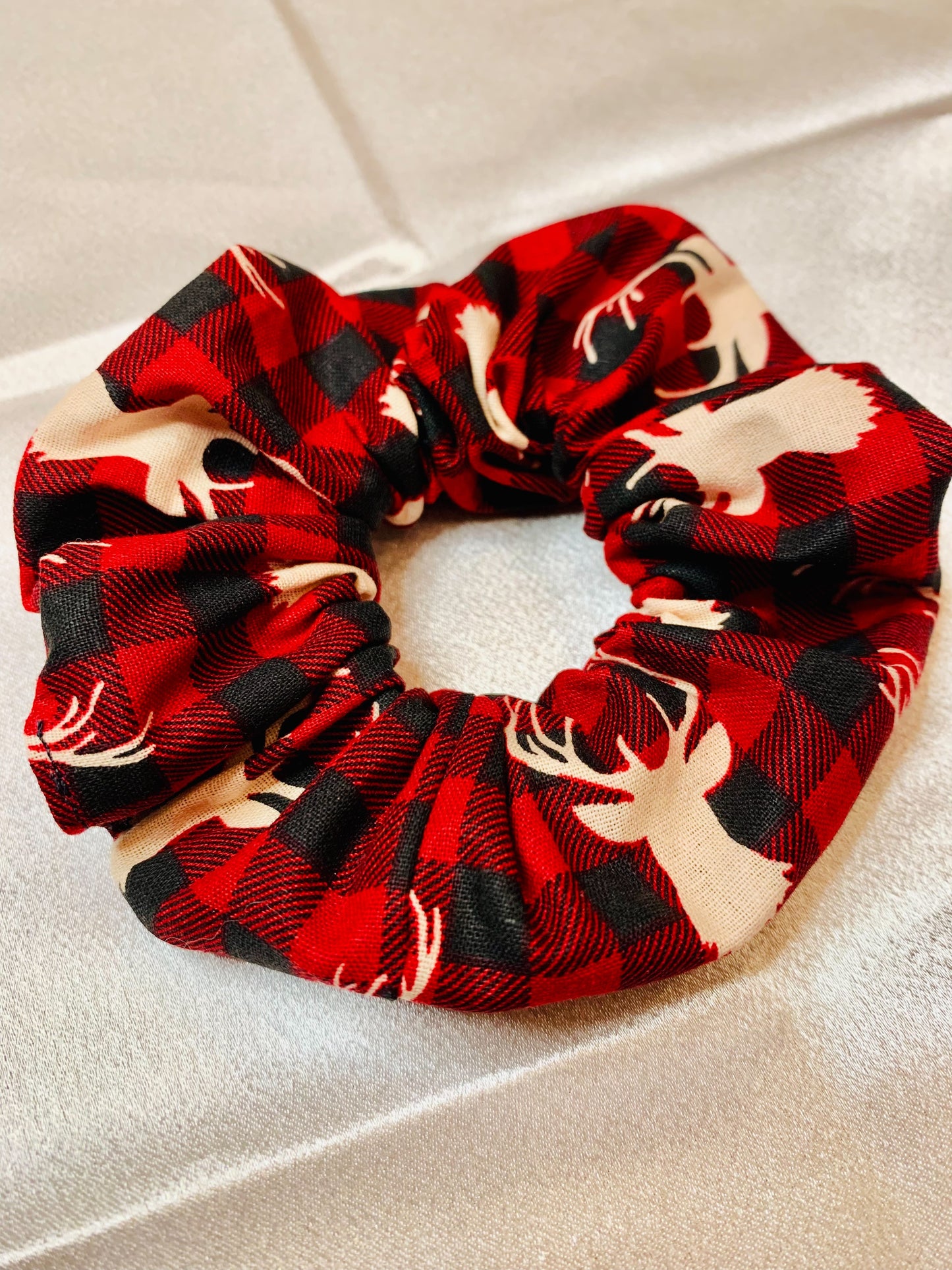 Christmas Deer Plaid Scrunchie