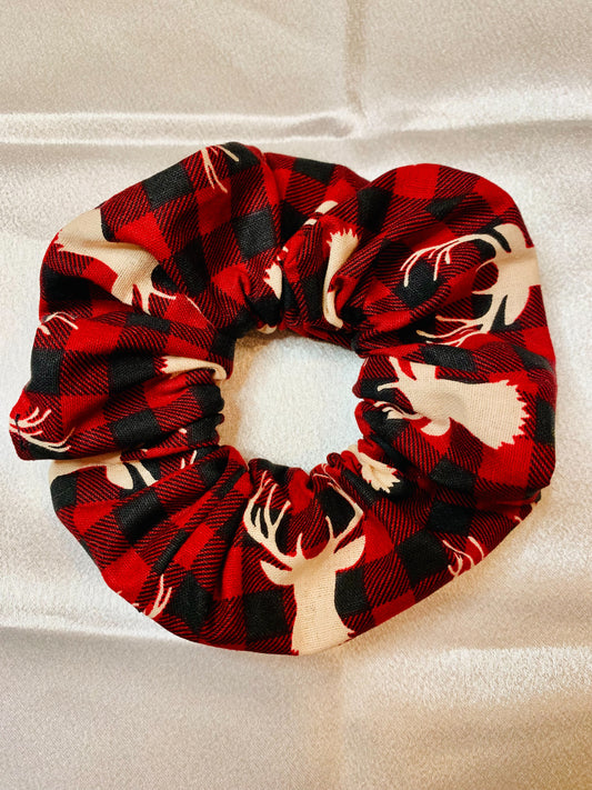 Christmas Deer Plaid Scrunchie