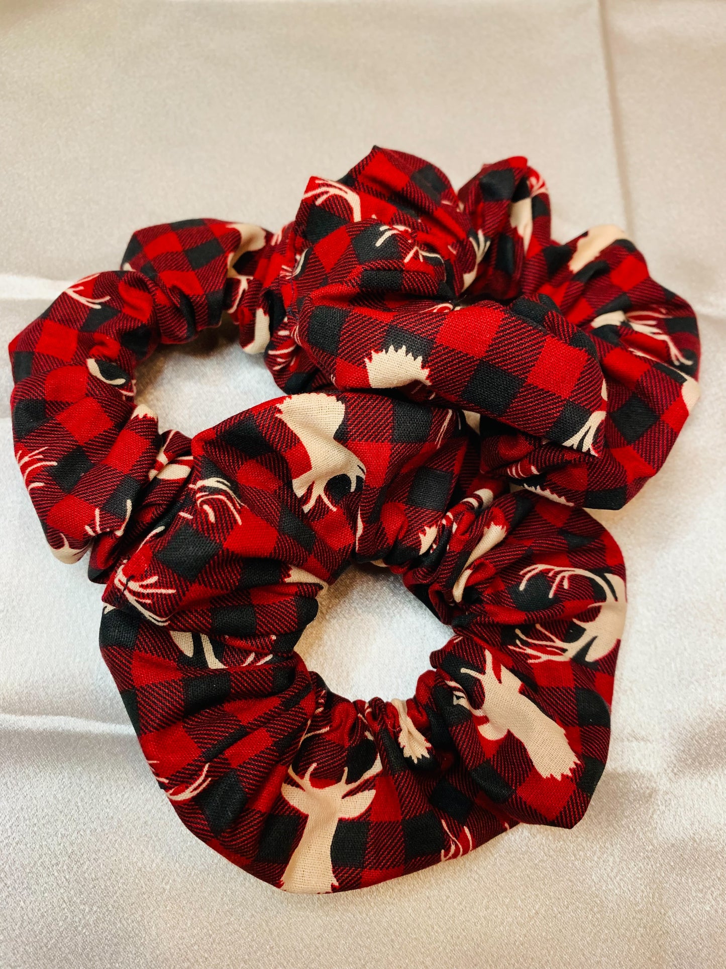 Christmas Deer Plaid Scrunchie